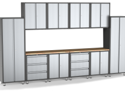 SignatureLine Garage Series: </p>Deluxe Workshop with 10 Metal Cabinets